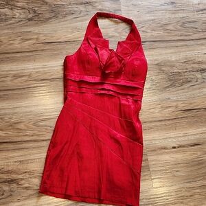 Daisy Red Halter Mini Dress with Ruffle Bodice